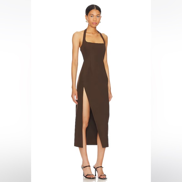 L’Academie Jade Midi Dress in Dark Brown - Picture 2 of 3